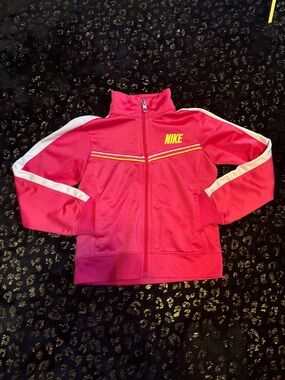 Nike Girls Pink Zip-Up Track Jacket with White Stripe